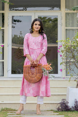 Women Pink Print With Embroidered Kurta-P1219PINK_ON