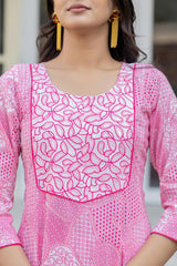 Women Pink Print With Embroidered Kurta-P1219PINK_ON