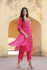 Women Fuchsia Print With Embroidered Kurta Pant Dupatta-P1221FUCHSIA_ON