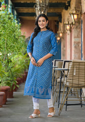 Blue Ethnic Motif Printed Viscose Kurta With Button Closure-P1222BLUE