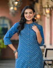 Blue Ethnic Motif Printed Viscose Kurta With Button Closure-P1222BLUE