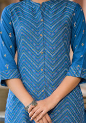 Blue Ethnic Motif Printed Viscose Kurta With Button Closure-P1222BLUE