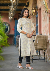 Ivory Ethnic Motif Printed Viscose Kurta With Button Closure-P1222IVORY