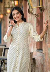Ivory Ethnic Motif Printed Viscose Kurta With Button Closure-P1222IVORY