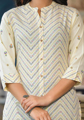 Ivory Ethnic Motif Printed Viscose Kurta With Button Closure-P1222IVORY