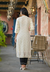 Ivory Ethnic Motif Printed Viscose Kurta With Button Closure-P1222IVORY