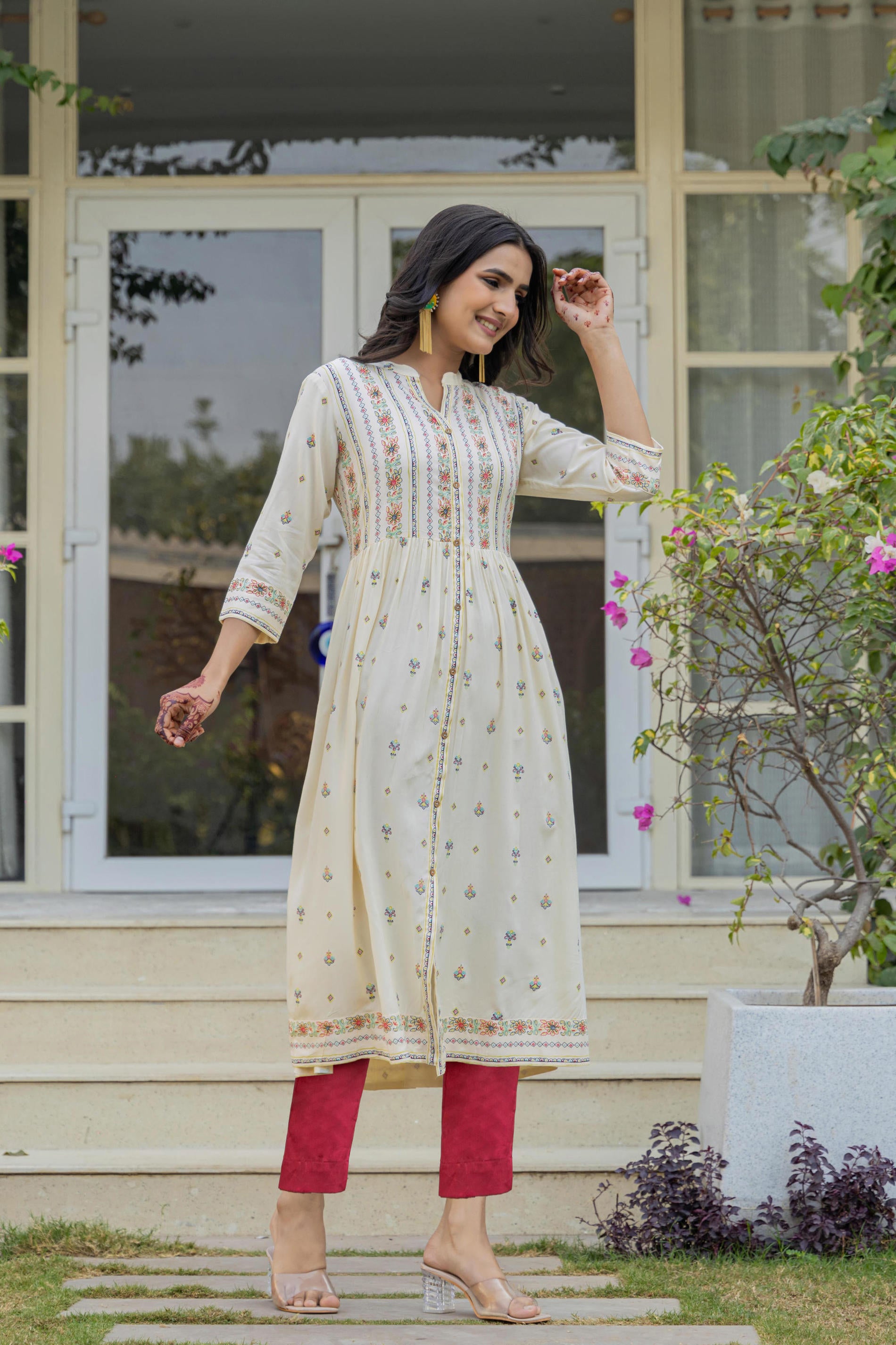 Women Ivory Printed Kurta