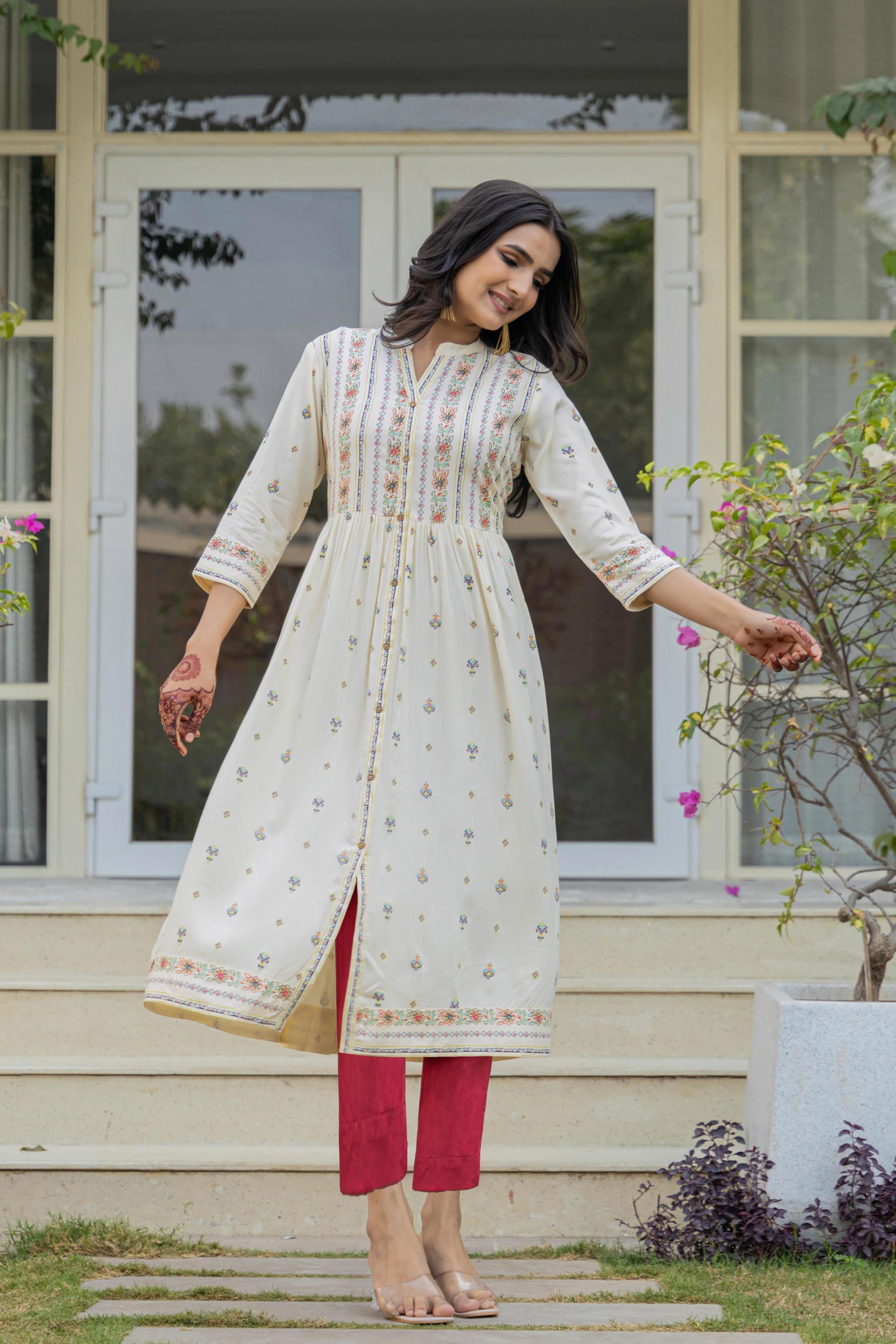 Women Ivory Printed Kurta