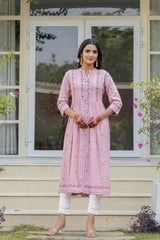 Women Pink Printed Kurta-P1223PINK_ON