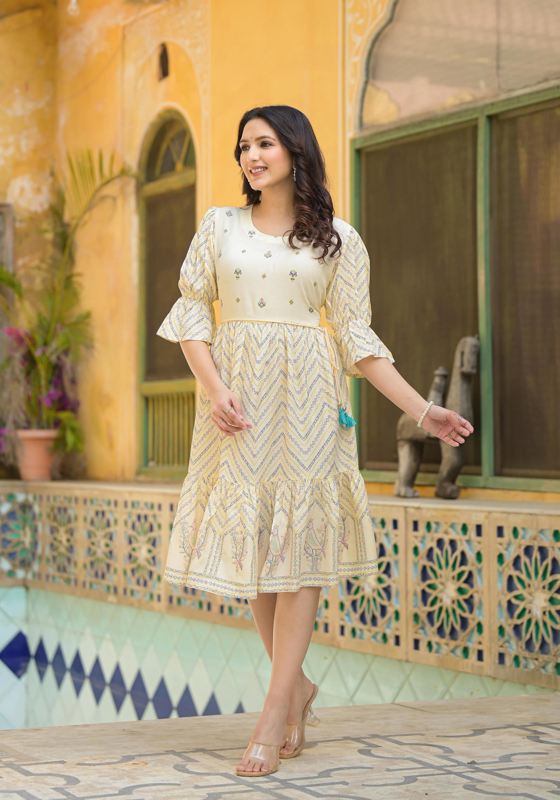 Women Ivory Printed Shortdress