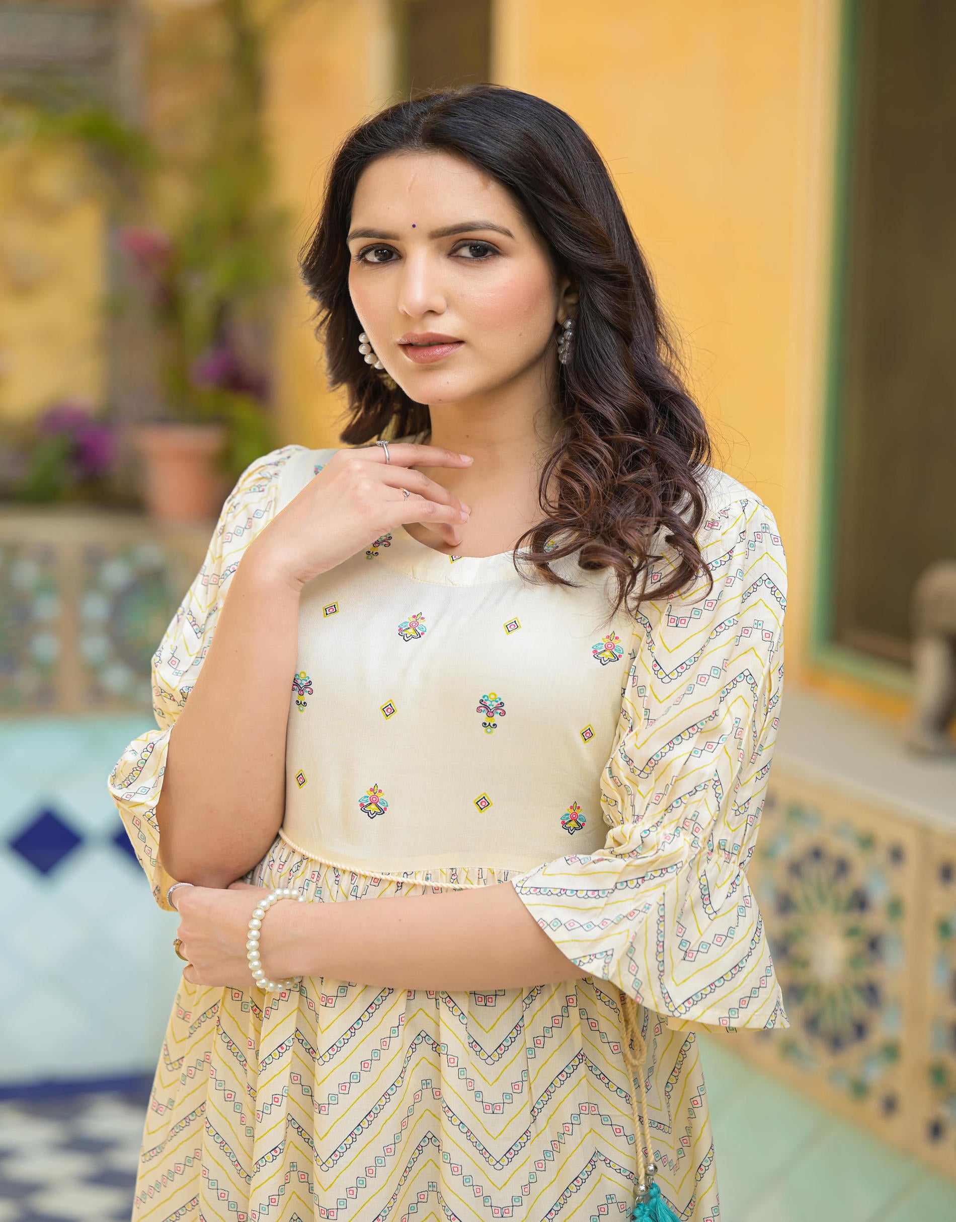 Women Ivory Printed Shortdress