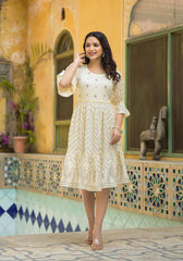 Women Ivory Printed Shortdress-P1226IVORY_ON