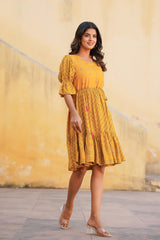 Women Mustard Printed Shortdress-P1226MUSTARD_ON