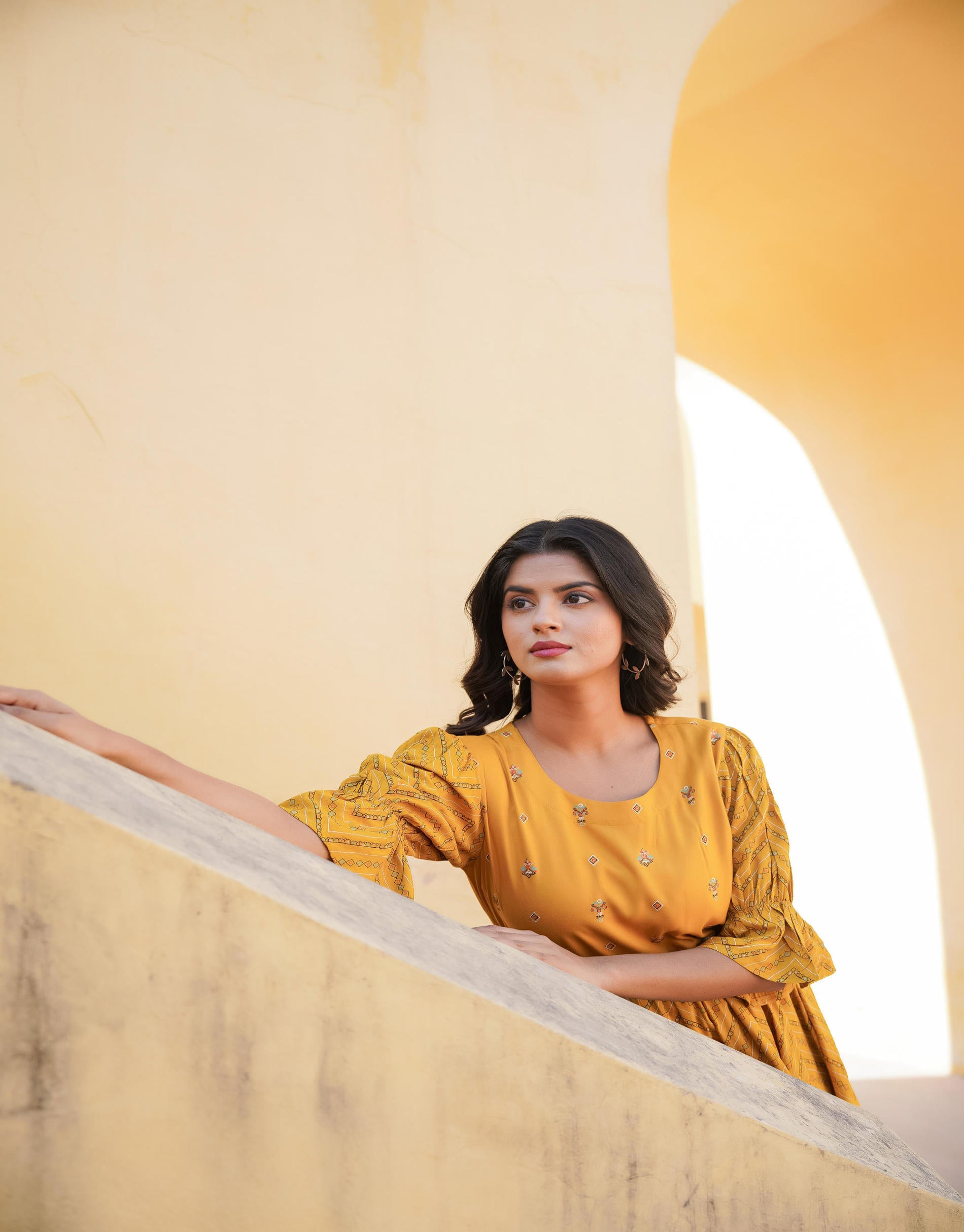 Women Mustard Printed Shortdress