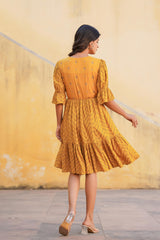 Women Mustard Printed Shortdress-P1226MUSTARD_ON