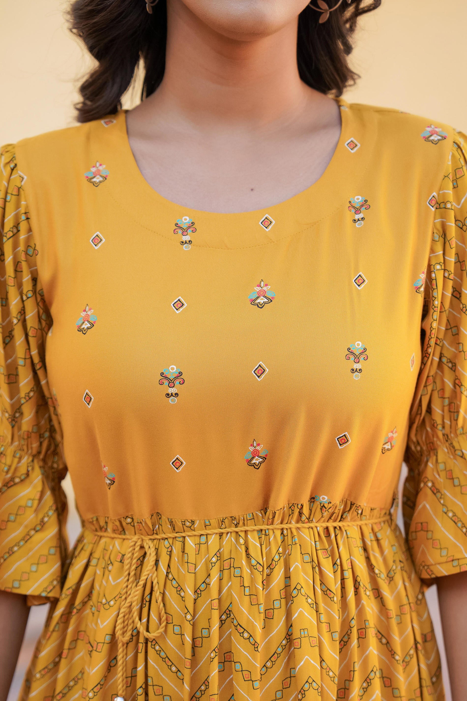 Women Mustard Printed Shortdress