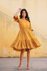 Women Mustard Printed Shortdress-P1226MUSTARD_ON