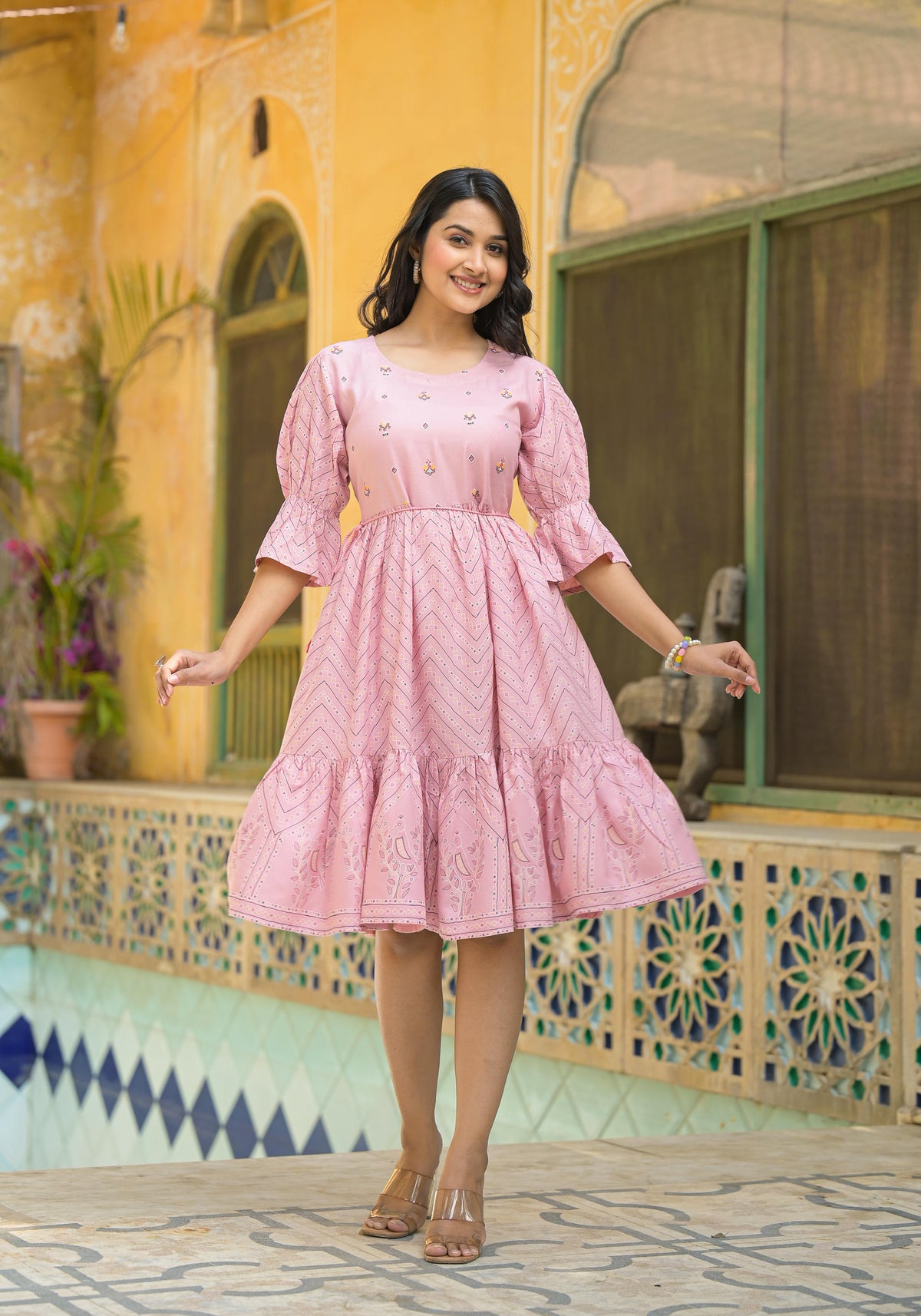 Blush Bloom Fit & Flare Short Dress-P1226PINK
