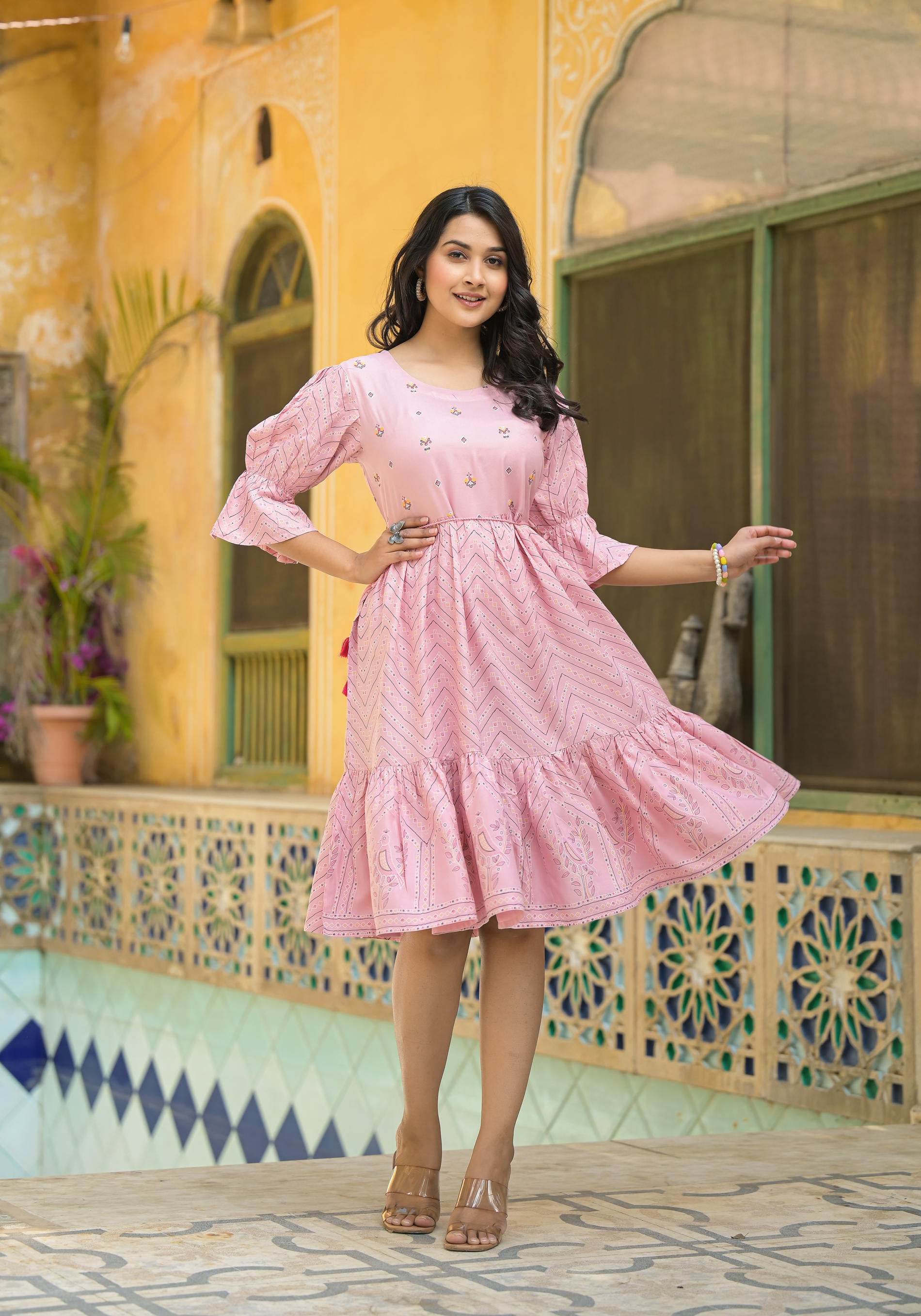 Blush Bloom Fit & Flare Short Dress-P1226PINK
