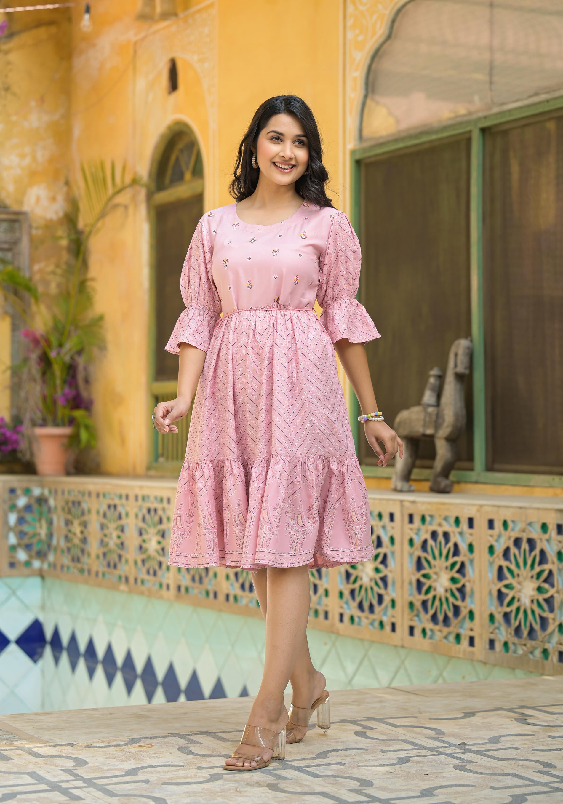 Blush Bloom Fit & Flare Short Dress-P1226PINK