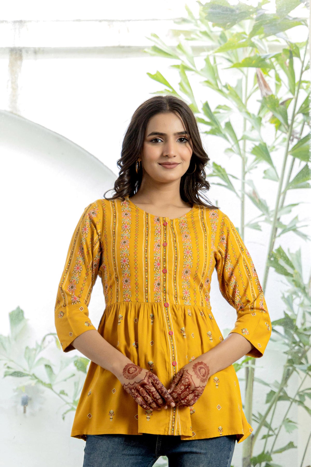 Women Mustard Printed Tunic-P1227MUSTARD_ON