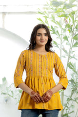 Women Mustard Printed Tunic-P1227MUSTARD_ON