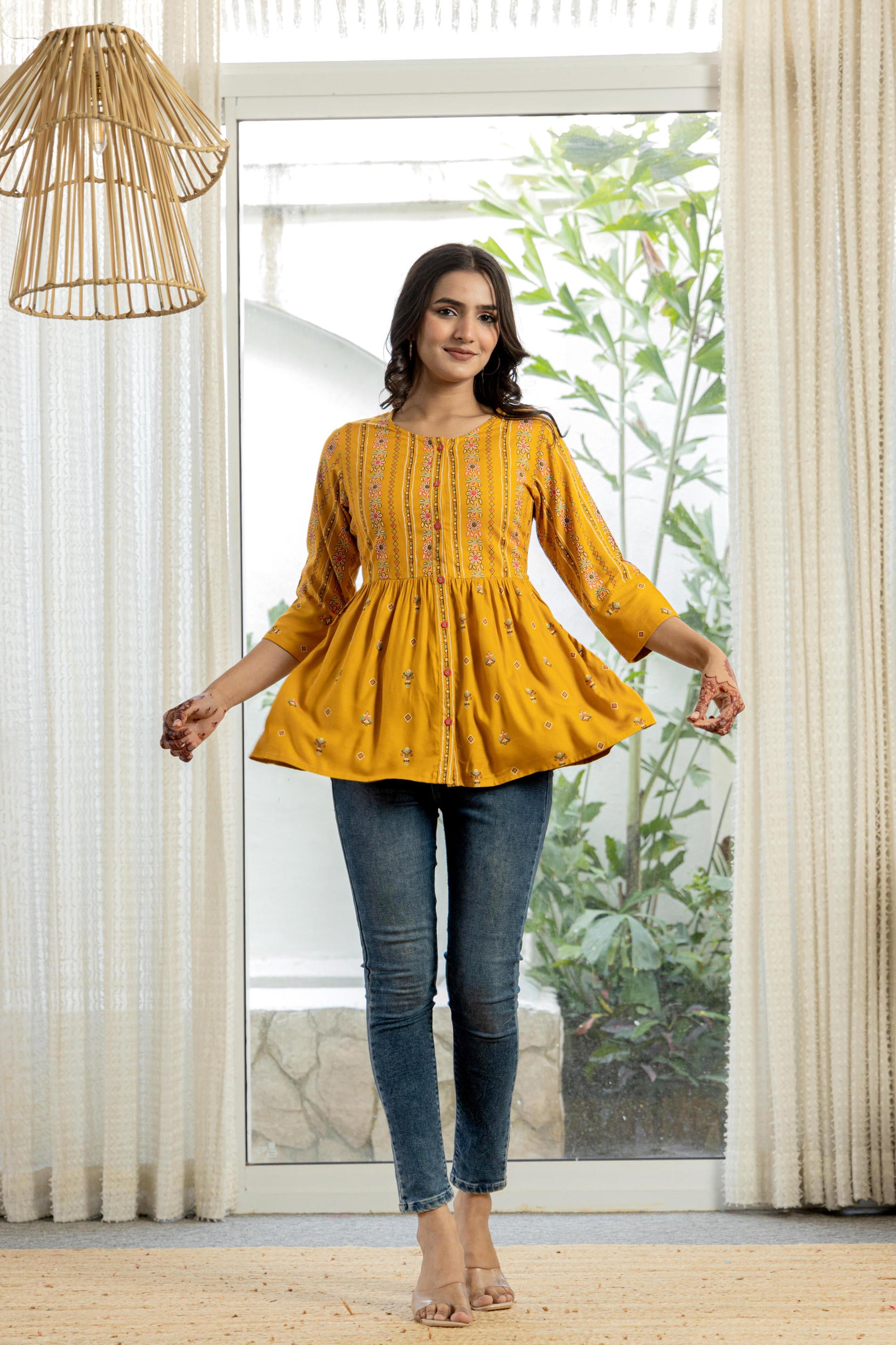 Women Mustard Printed Tunic
