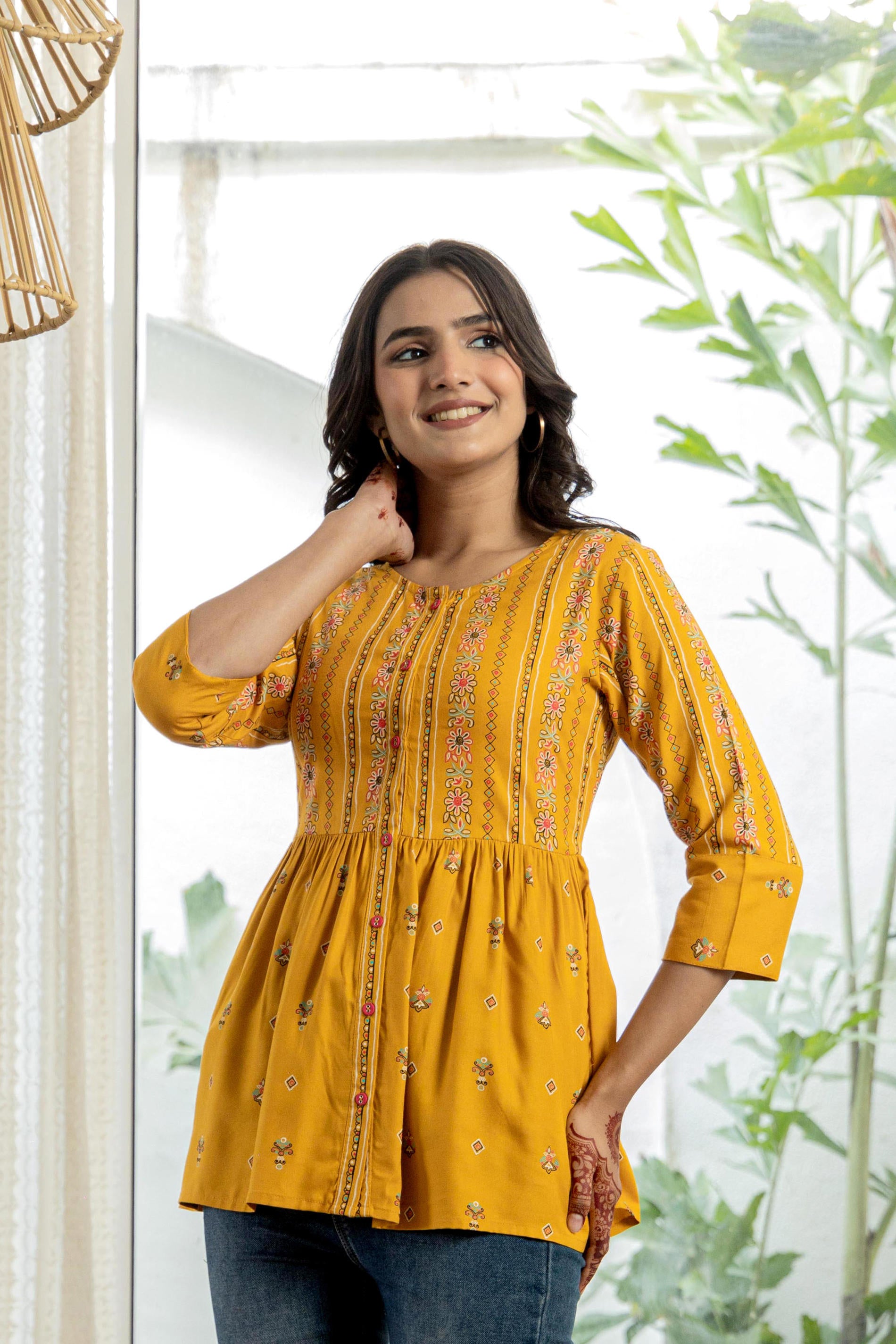 Women Mustard Printed Tunic
