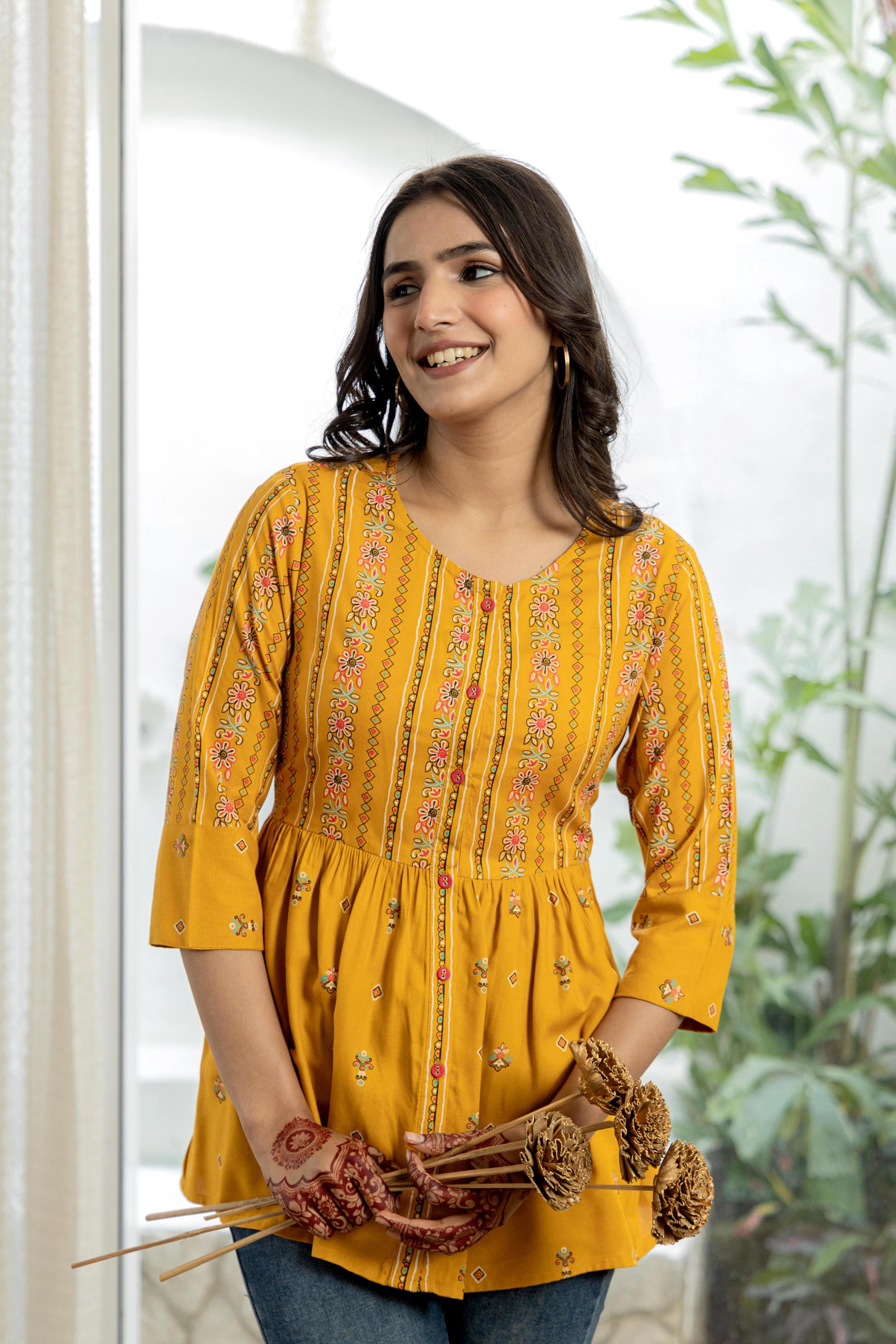 Women Mustard Printed Tunic