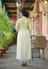 Off White & Lime Floral Printed Viscose Kurta With Sequins & Thread Work-P1228OFF_LIME
