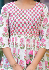 Off Lime Floral Printed Cotton Short Dress With Doris-P1231OFF_LIME