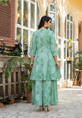 Women Green Print With Embroidered Kurta Pant Dupatta-P1233GREEN_ON