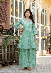 Women Green Print With Embroidered Kurta Pant Dupatta-P1233GREEN_ON