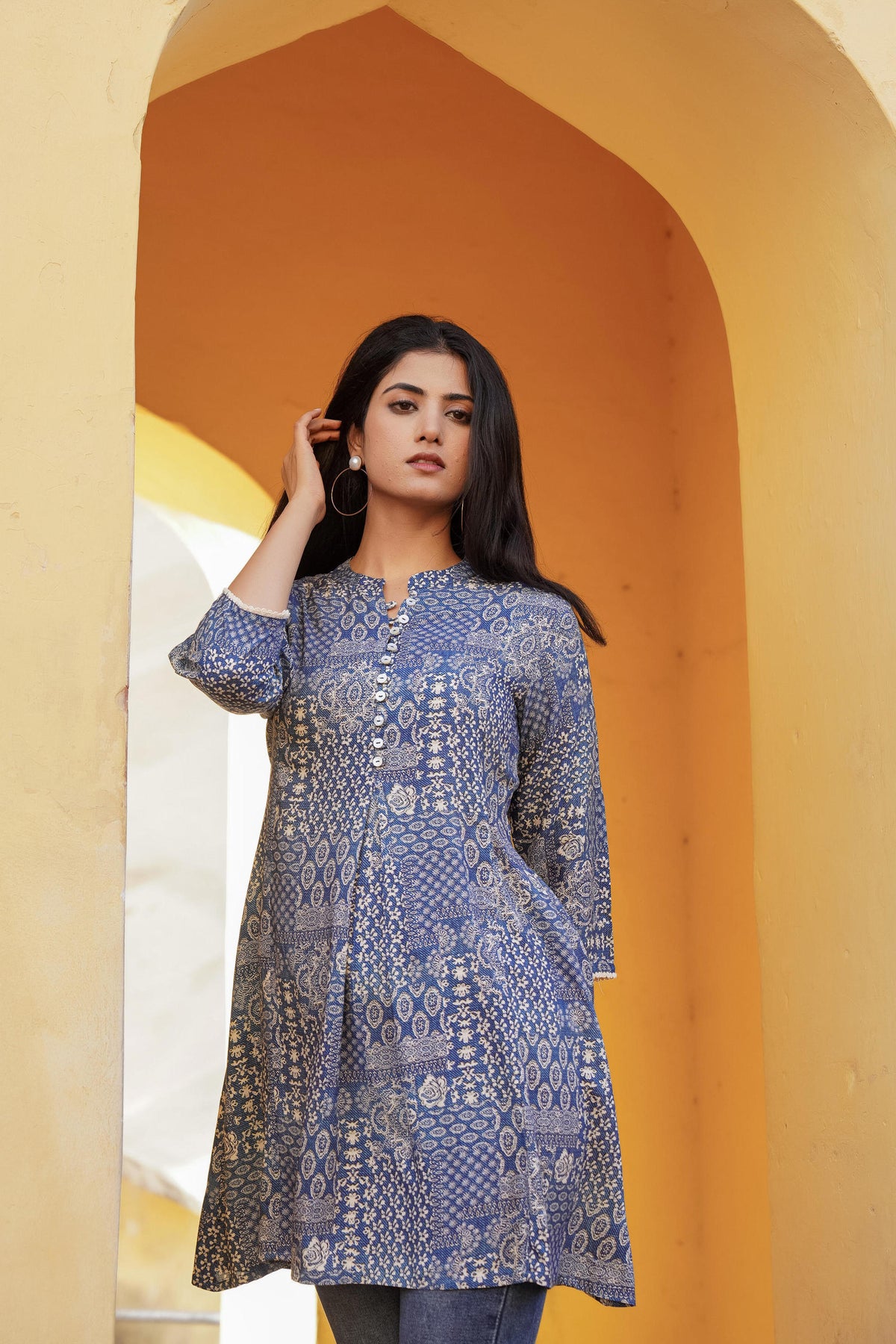 Women Blue Printed Tunic-P1251BLUE_ON