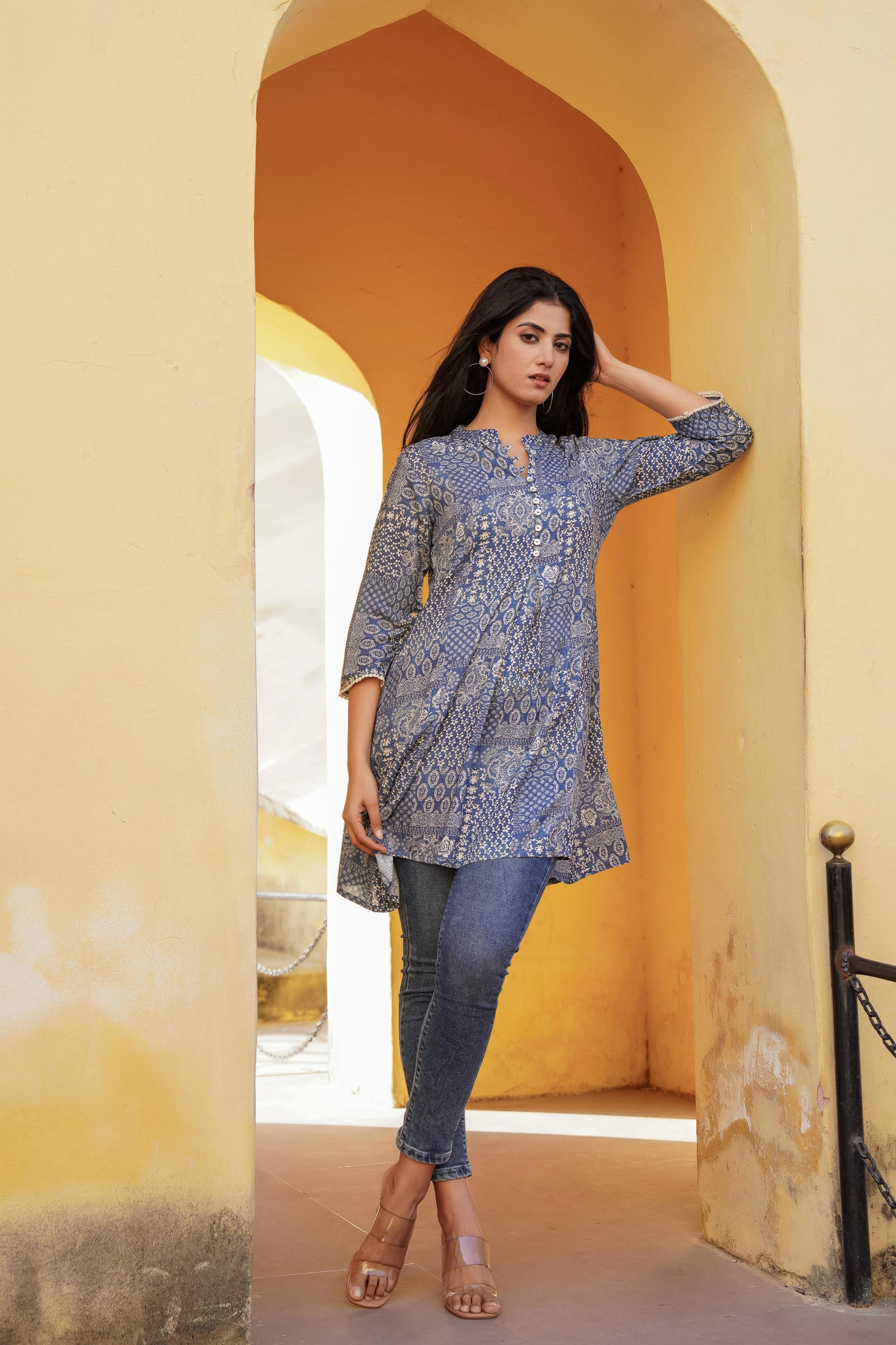Women Blue Printed Tunic