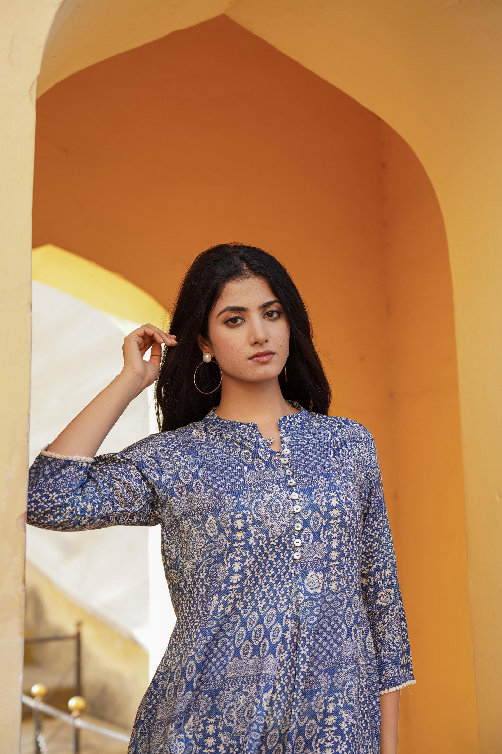 Women Blue Printed Tunic