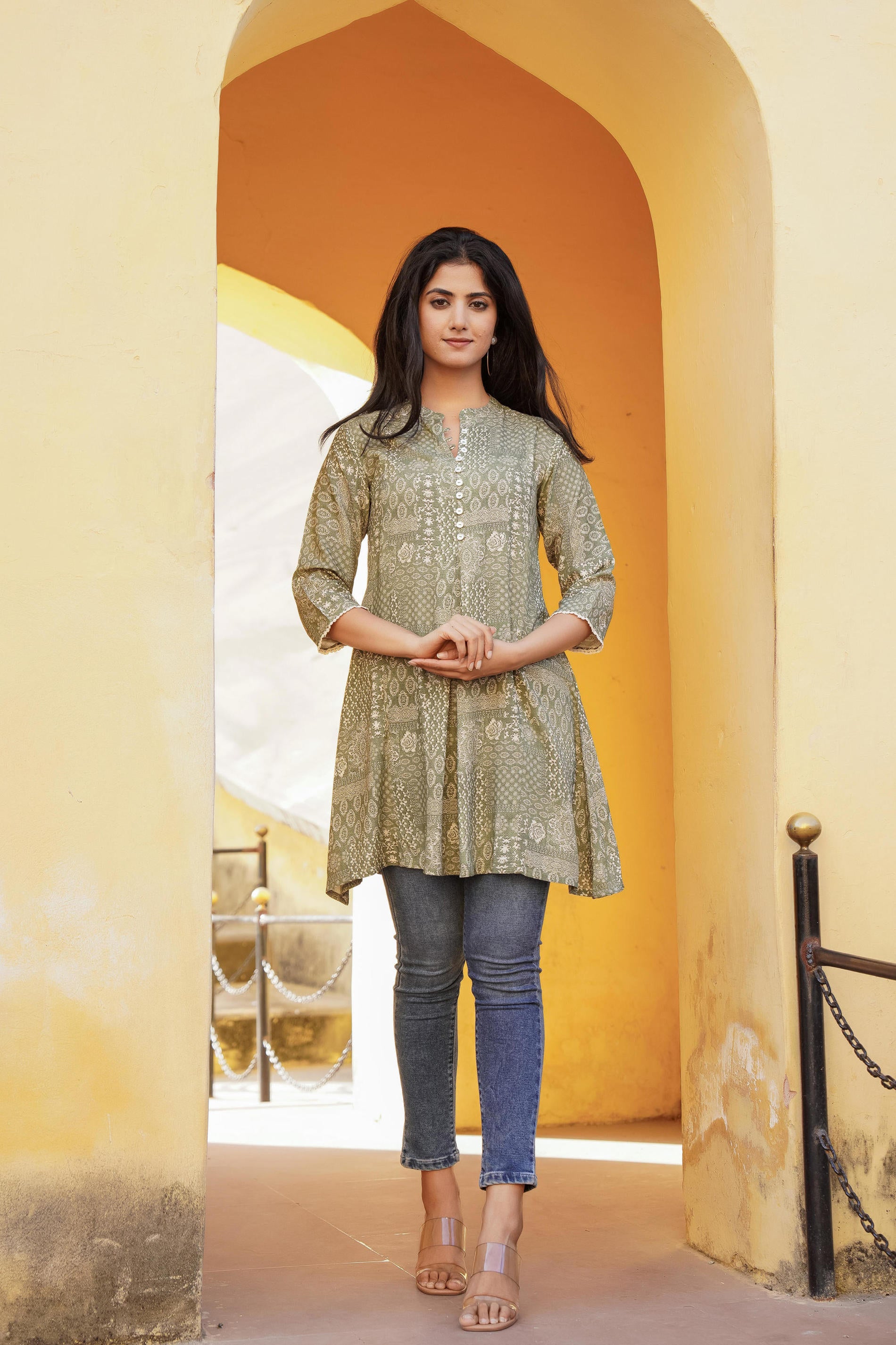 Women Green Printed Tunic