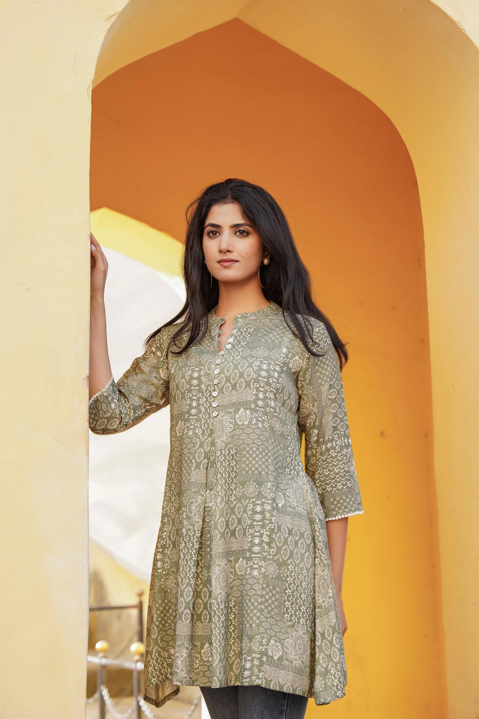 Women Green Printed Tunic