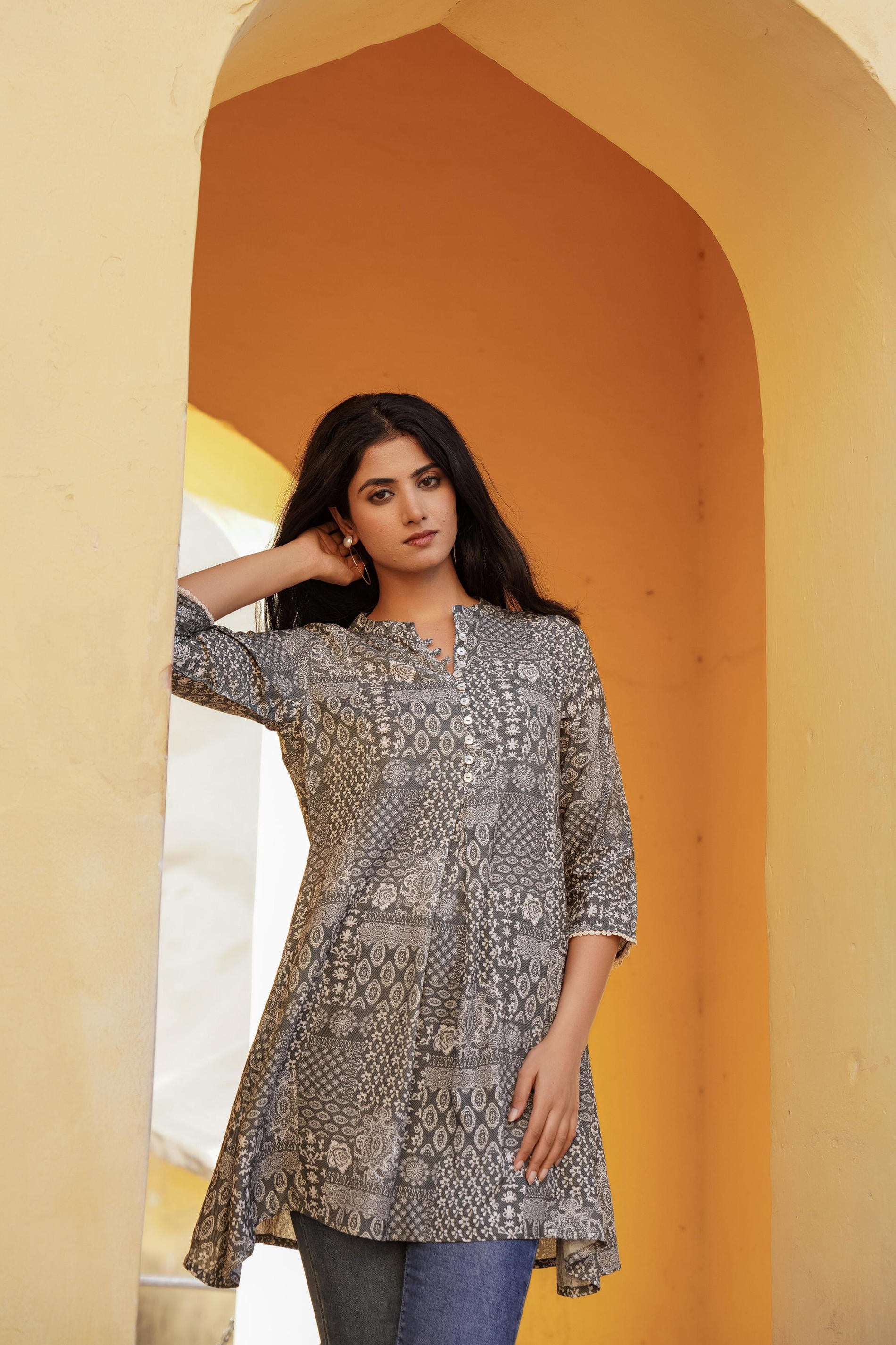Women Grey Printed Tunic