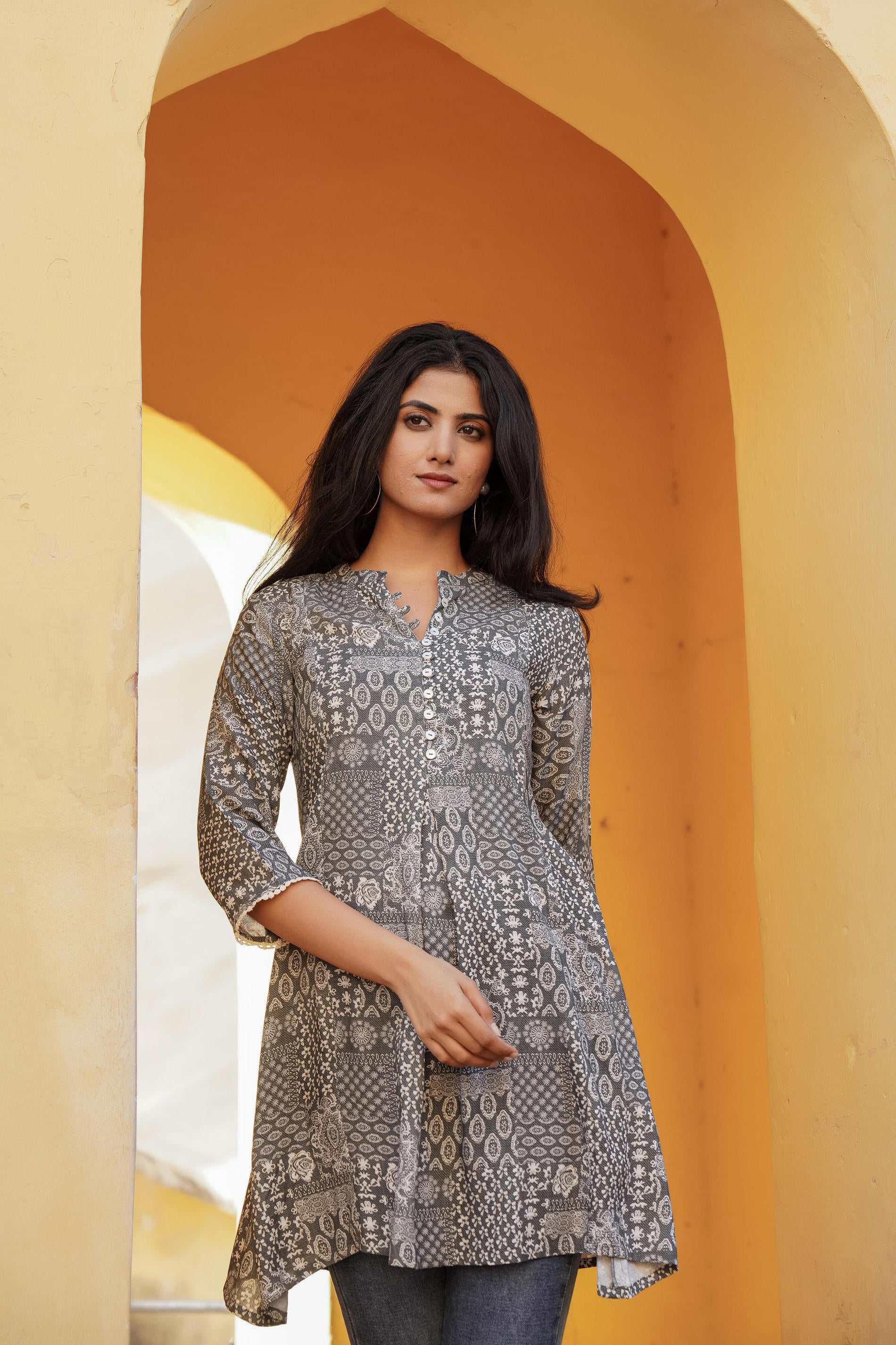 Women Grey Printed Tunic