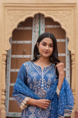 Indigo Bloom Ethnic Print Straight Kurta Set with Dupatta-P1253BLUE