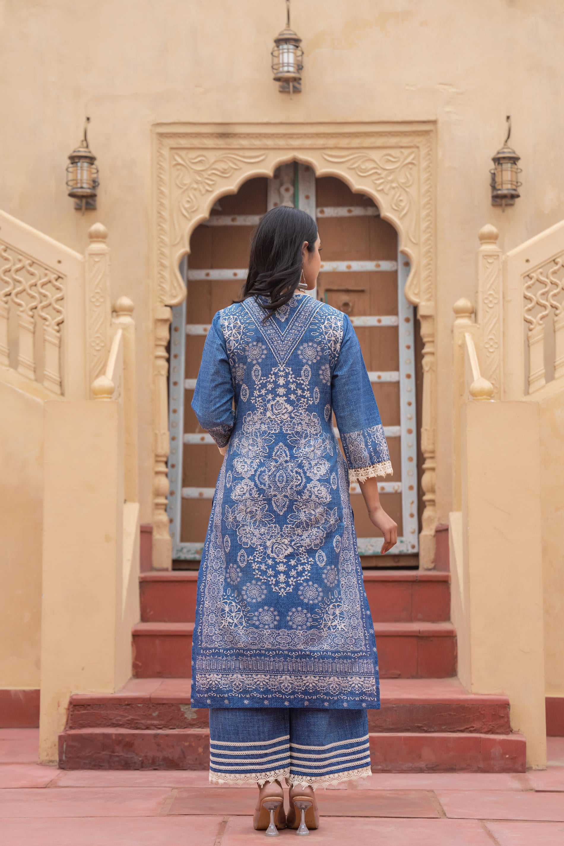 Indigo Bloom Ethnic Print Straight Kurta Set with Dupatta-P1253BLUE