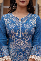 Indigo Bloom Ethnic Print Straight Kurta Set with Dupatta-P1253BLUE