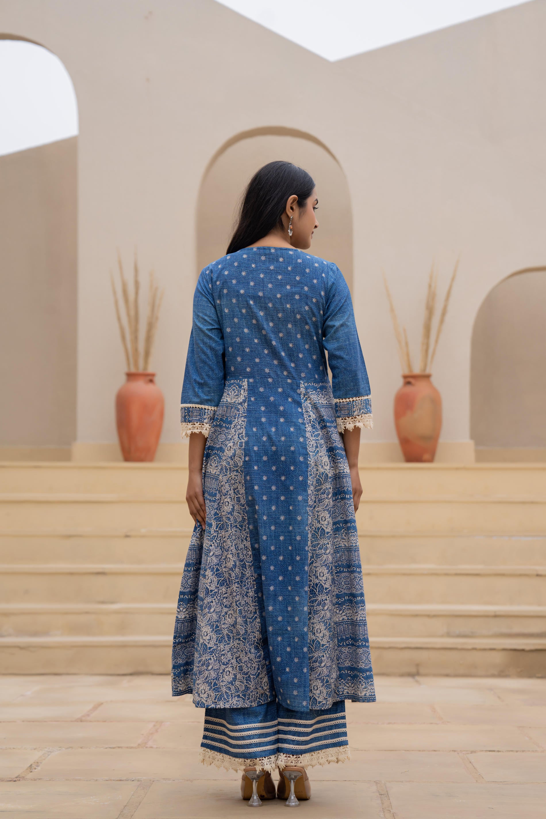 Indigo Breeze Printed & Embroidered Anarkali Kurta Set with Dupatta”-P1254BLUE
