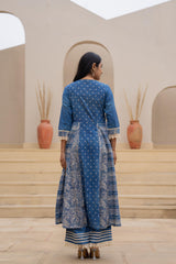 Indigo Breeze Printed & Embroidered Anarkali Kurta Set with Dupatta”-P1254BLUE
