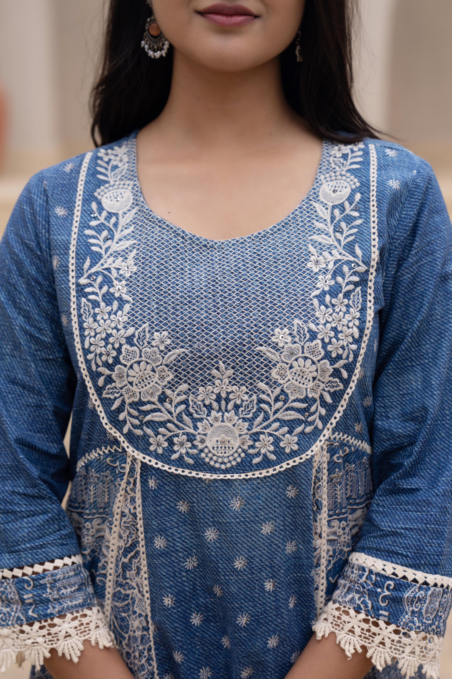 Indigo Breeze Printed & Embroidered Anarkali Kurta Set with Dupatta”-P1254BLUE