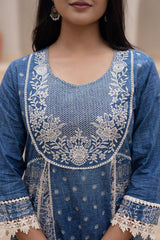 Indigo Breeze Printed & Embroidered Anarkali Kurta Set with Dupatta”-P1254BLUE