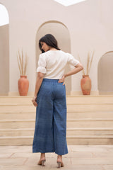 White Embroidered Crop Top with Light Blue Wide-Leg Pants-P1260BLUE