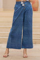 White Embroidered Crop Top with Light Blue Wide-Leg Pants-P1260BLUE