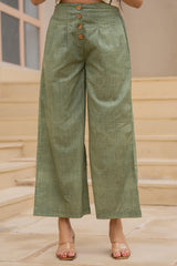 White Embroidered Crop Top with Light Green Wide-Leg Pants-P1260GREEN